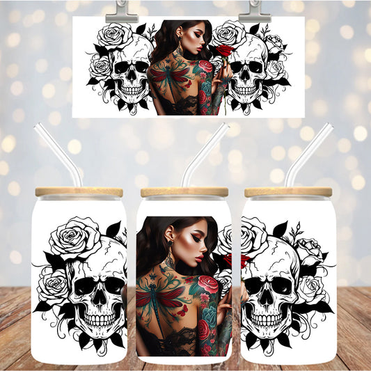 16 oz Uv Dtf Cup Wrap Tatoos & Skulls 1238