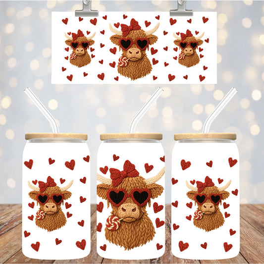 16 oz Uv Dtf Cup Wrap Faux Yarn Highland Hearts 1243