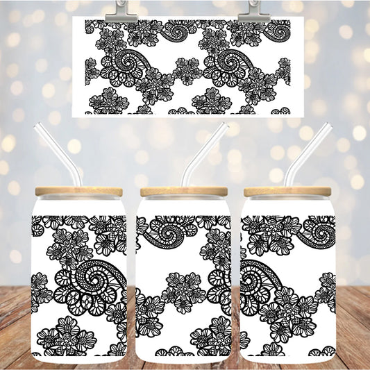 16 oz UvDtf Cup Wrap Lace Design 1367