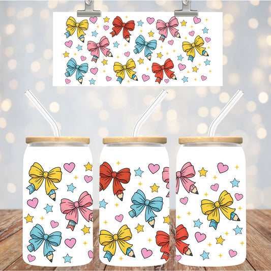 16 oz UvDtf Cup Wrap Pencil Bows 1387