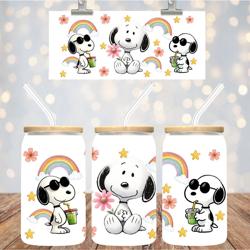 16 oz Uv Dtf Cup Wrap White Dog Rainbows 1245