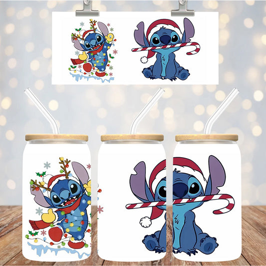 16 oz Uv Dtf Cup Wrap Blue Monster Christmas 1068