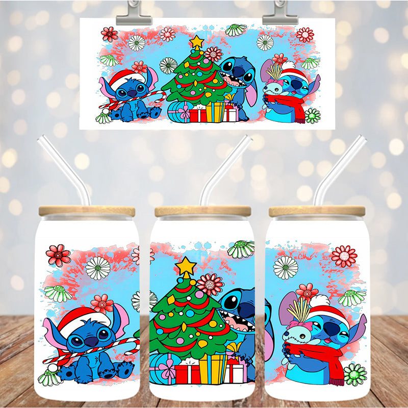 16 oz Uv Dtf Cup Wrap Blue Monster Christmas 1067