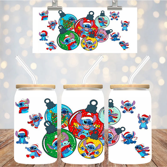 16 oz Uv Dtf Cup Wrap Blue Monster Christmas 1069