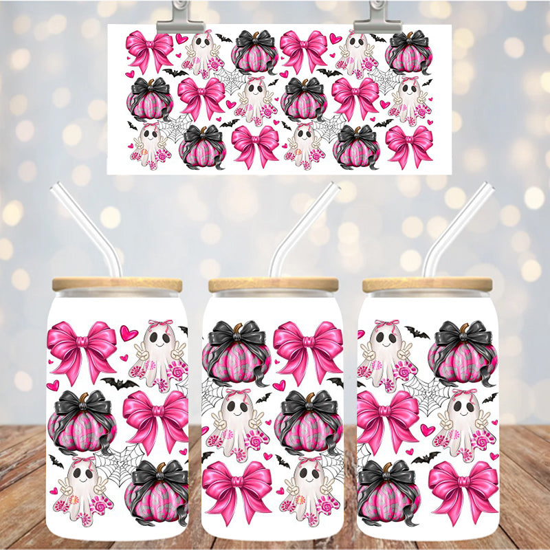 16 oz Uv Dtf Cup Wrap Pink Ghost Pumpkins Bows 1168