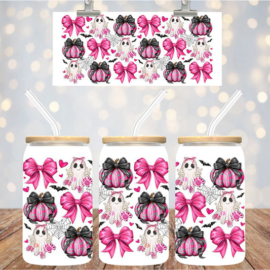 16 oz Uv Dtf Cup Wrap Pink Ghost Pumpkins Bows 1168