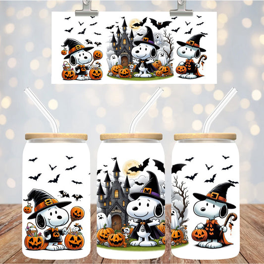 16 oz Uv Dtf Cup Wrap White Dog Halloween 1169