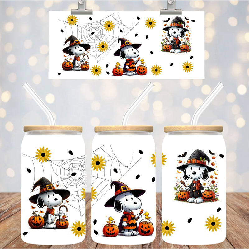 16 oz Uv Dtf Cup Wrap white Dog halloween 1171