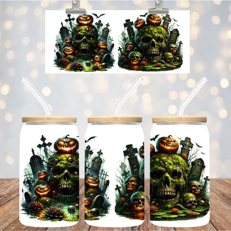 16 oz Uv Dtf Cup Wrap Skulls Pumpkins 1180