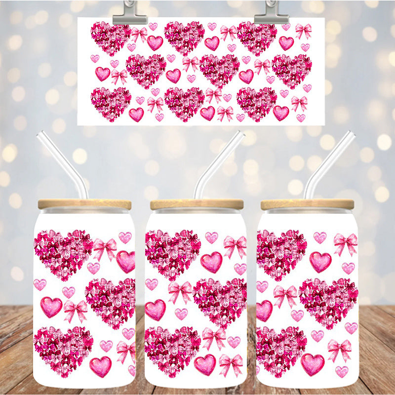16 oz Uv Dtf Cup Wrap Floral Hearts and Bows 1316
