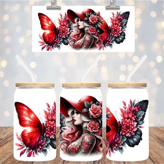 16 oz Uv Dtf Cup Wrap Woman Butterflies 1086