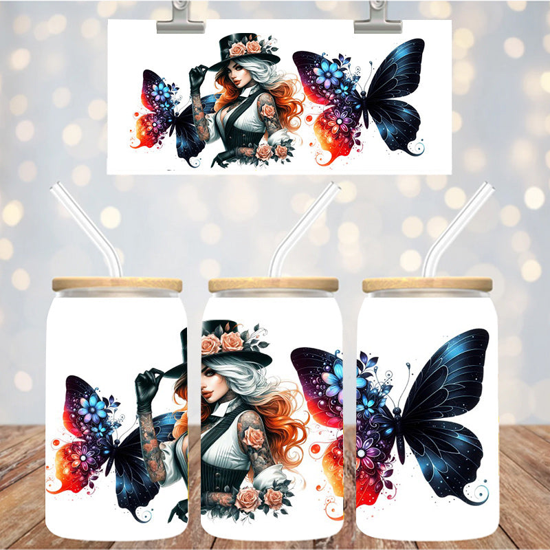 16 oz Uv Dtf Cup Wrap Woman  butterfly 1088