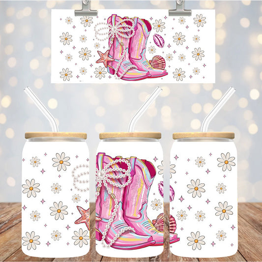 16 oz Uv Dtf Cup Wrap Pink Cowboy Boots 1093