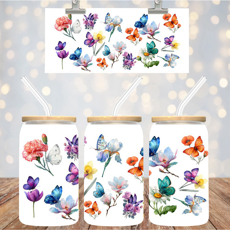 16 oz Uv Dtf Cup Wrap Floral Butterflies 1098