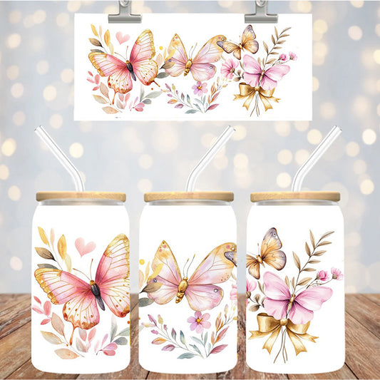 16 oz Uv Dtf Cup Wrap Floral Butterflies 1100