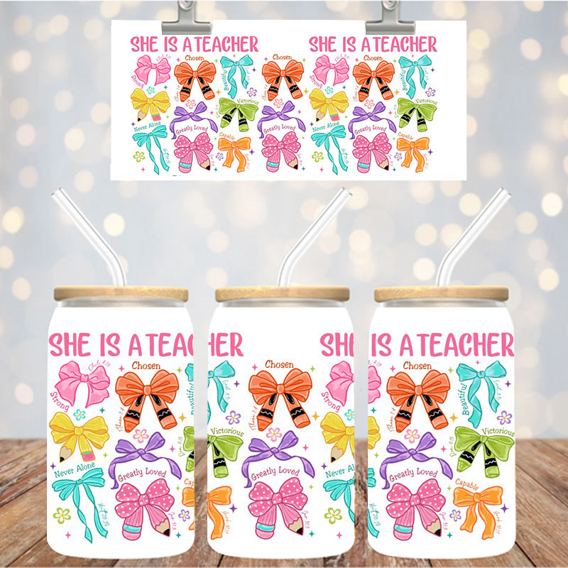 16 oz Uv Dtf Cup She Is A Teacher 1118