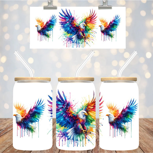 16 oz Uv Dtf Cup Wrap Color Drip Eagle 1062