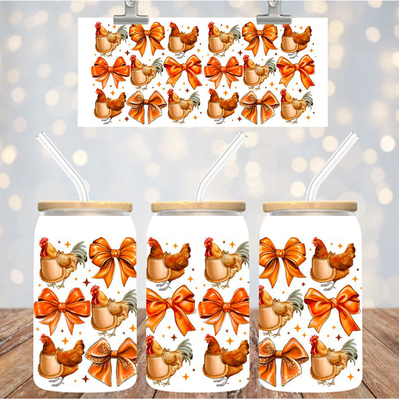 16 oz Uv Dtf Cup Wrap Roosters Chickens and Bows 1048