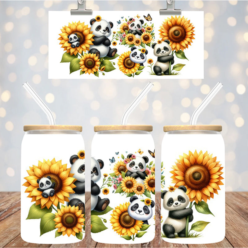 16 oz Uv Dtf Cup Wrap Pandas Sunflowers 1049