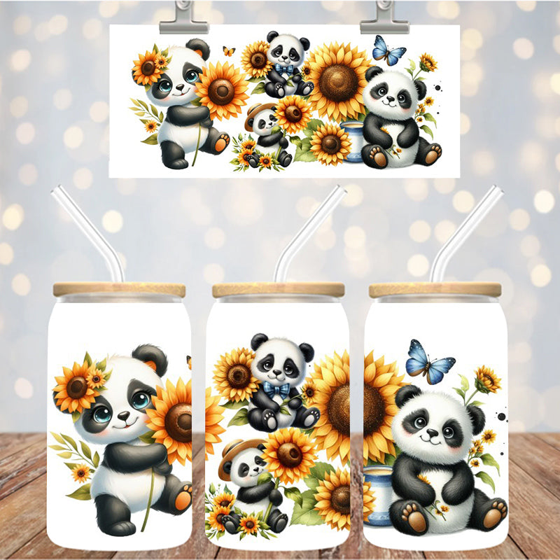 16 oz Uv Dtf Cup Wrap Pandas Sunflowers Butterflies 1050
