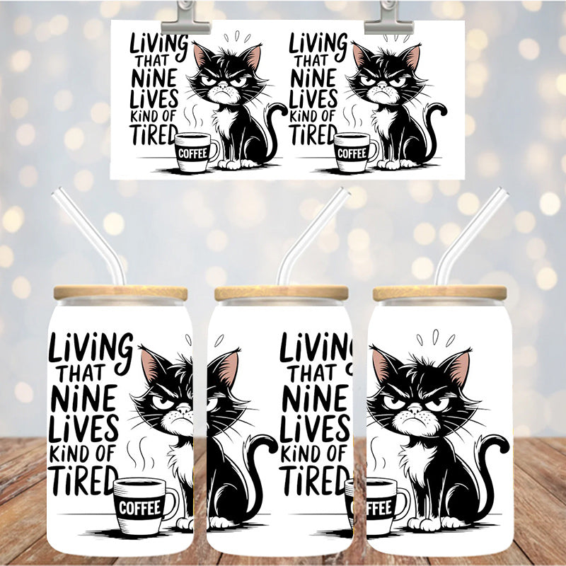 16 oz Uv Dtf Cup Wrap Living That Nine Lives 1121