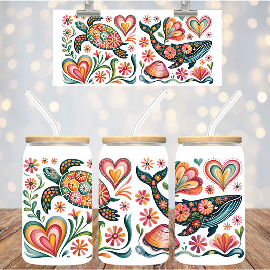 16 oz Uv Dtf Cup Wrap Whale Sea Turtle 1110