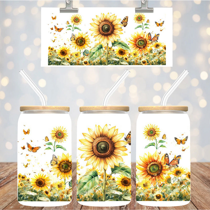 16 oz Uv Dtf Cup Wrap Sunflowers Butterflies 1111