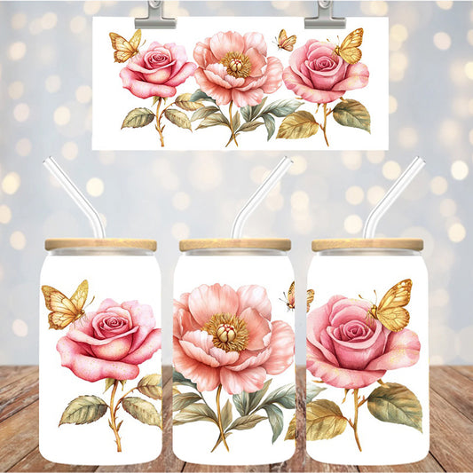 16 oz Uv Dtf Cup Wrap Floral and Butterflies 1129