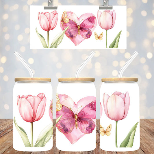 16 oz Uv Dtf Cup Wrap Tulips and Butterflies 1116