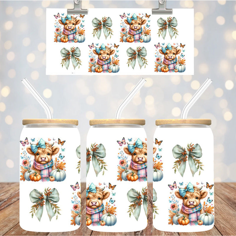 16 oz Uv Dtf Cup Wrap Fall Highland Cow 1132