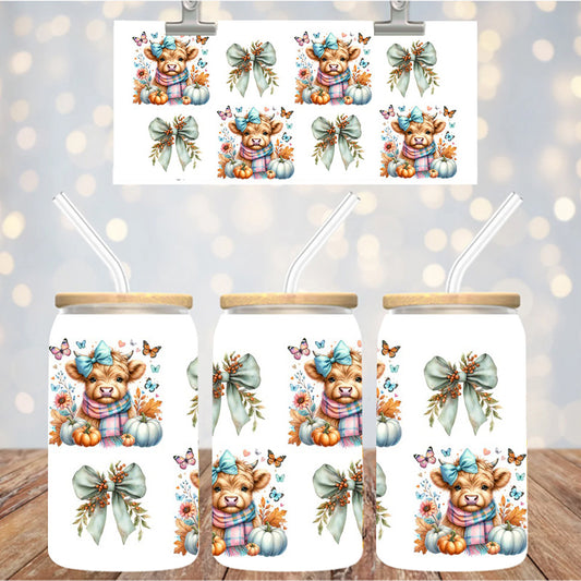 16 oz Uv Dtf Cup Wrap Fall Highland Cow 1132