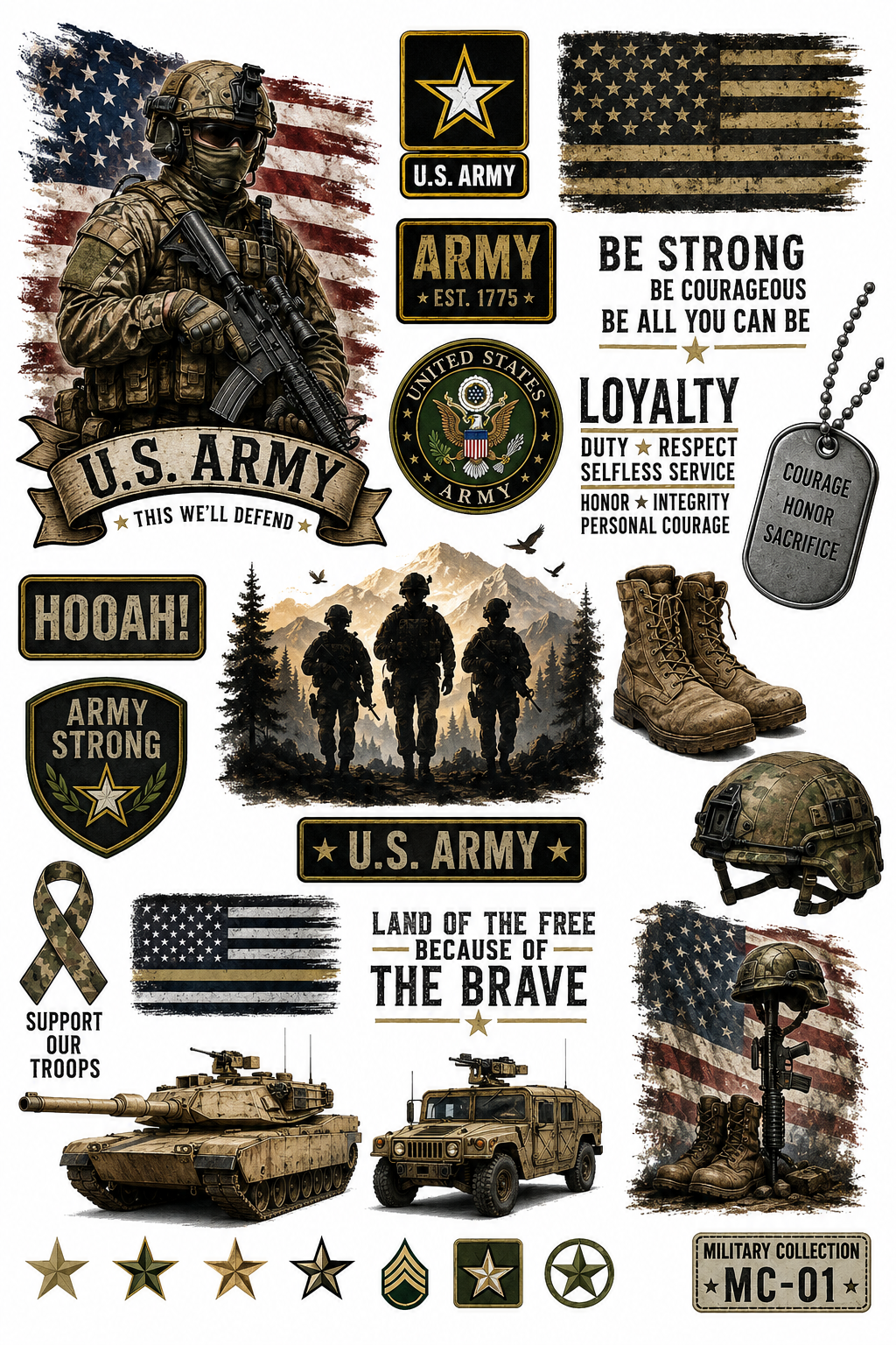 Military Collection | Premium UVDTF Element Sheets | Patriotic & Military Tribute Collection