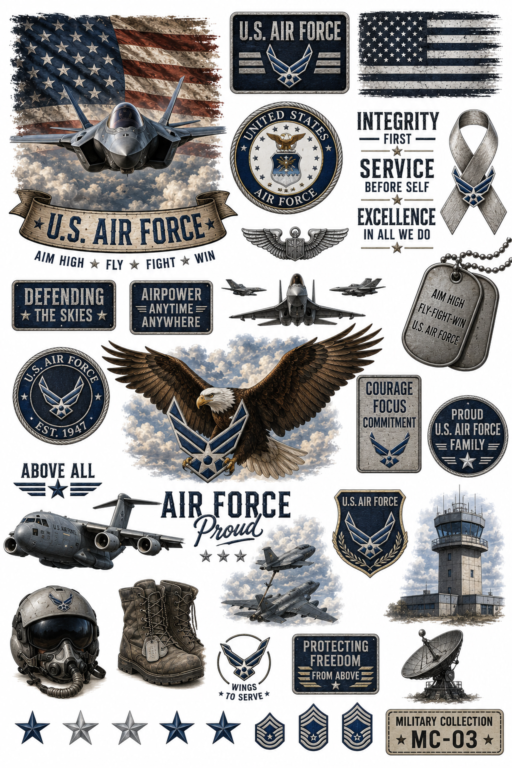 Military Collection | Premium UVDTF Element Sheets | Patriotic & Military Tribute Collection