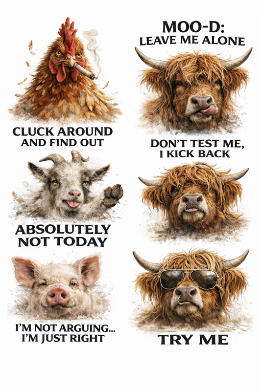 UVDTF 9.5 x 14 Element Sheet Farm Animals With Attitude 976