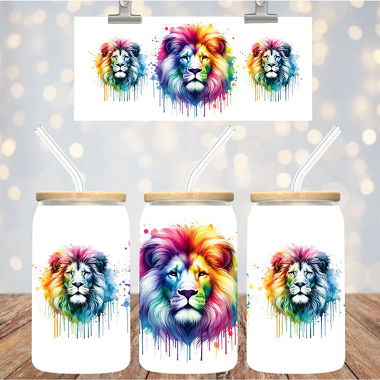 16 oz Uv Dtf Cup Wrap Colorful Lion Drip Design 988
