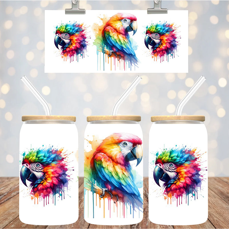 16 oz Uv Dtf Cup Wrap Parrot Colorful Drip 1013
