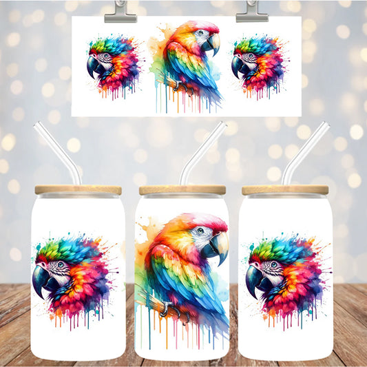 16 oz Uv Dtf Cup Wrap Parrot Colorful Drip 1013