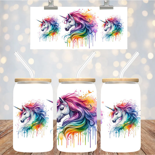 16 oz Uv Dtf Cup Wrap Colorful Unicorn drip 984