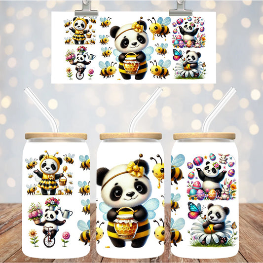 16 oz Uv Dtf Cup Wrap Cute Panda Bees 992
