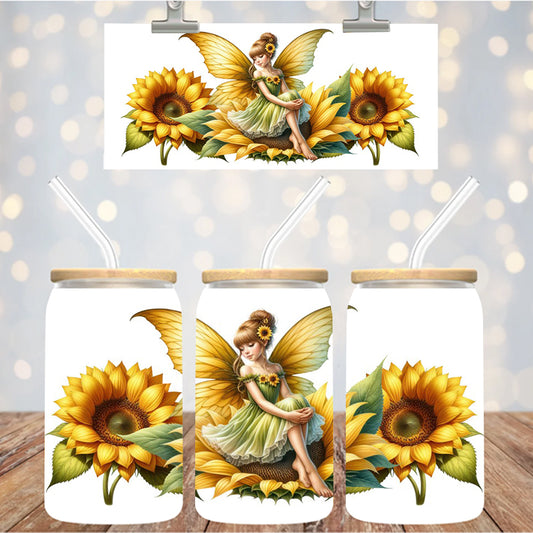 16 oz Uv Dtf Cup Wrap Fairy and Sunflowers 1003