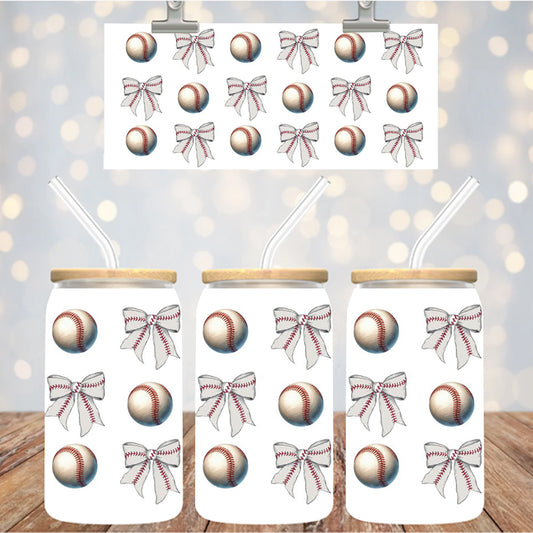 16 oz Uv Dtf Cup Wrap Baseballs and Bows 1000