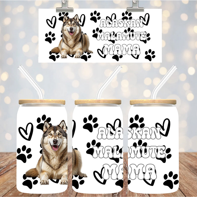 16 oz Uv Dtf Cup Wrap Alaskan Malamute Mama 917