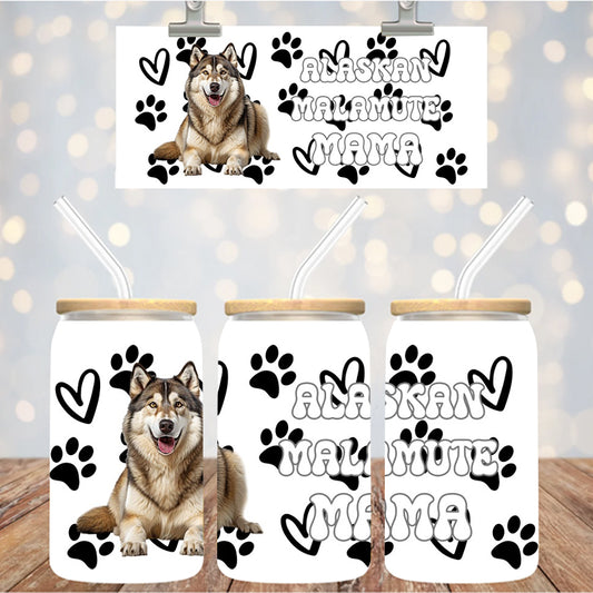 16 oz Uv Dtf Cup Wrap Alaskan Malamute Mama 917