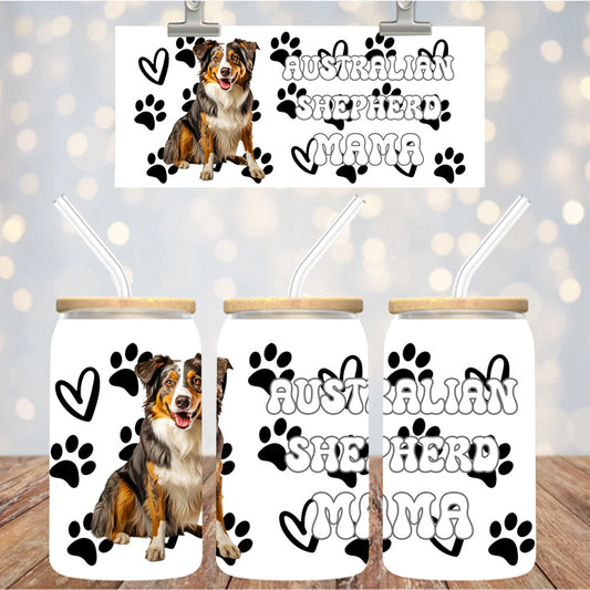 16 oz Uv Dtf Cup Wrap Australian Shepherd Mama 911