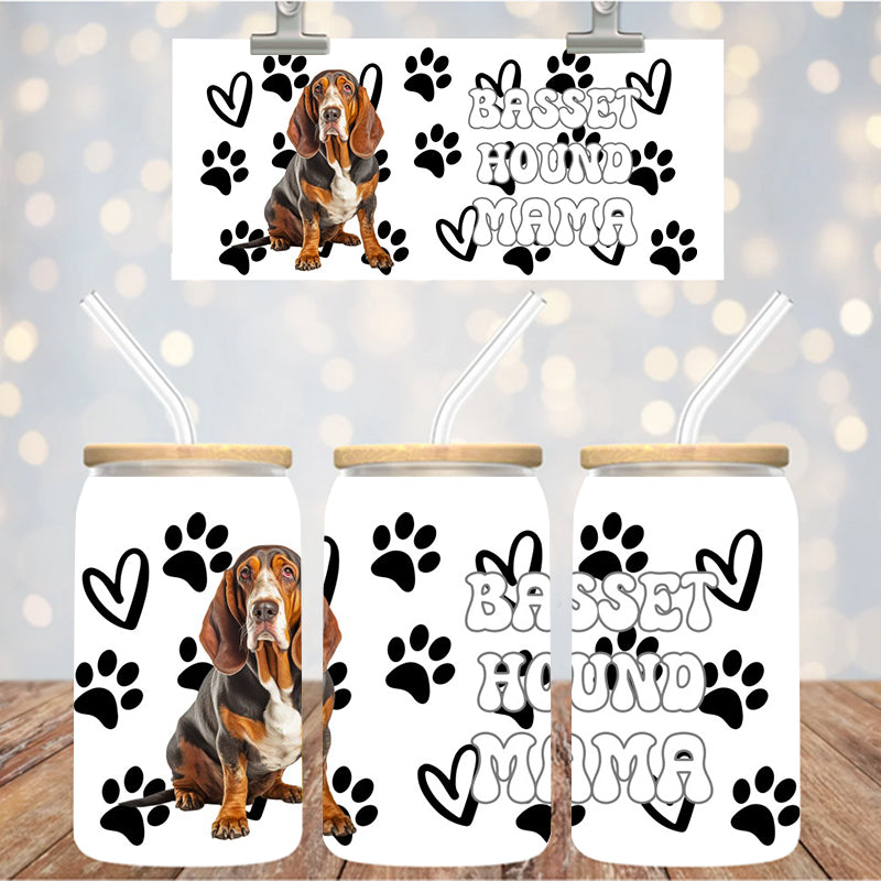 16 oz Uv Dtf Cup Wrap Basset Hound Mama 909