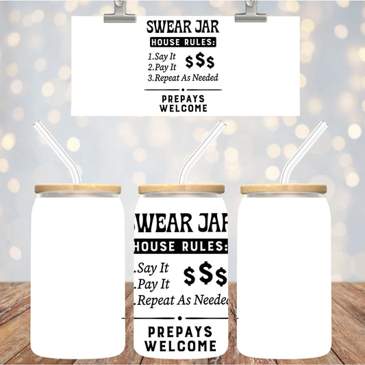 4" Decal Uvdtf Wrap Swear Jar House Rules D179