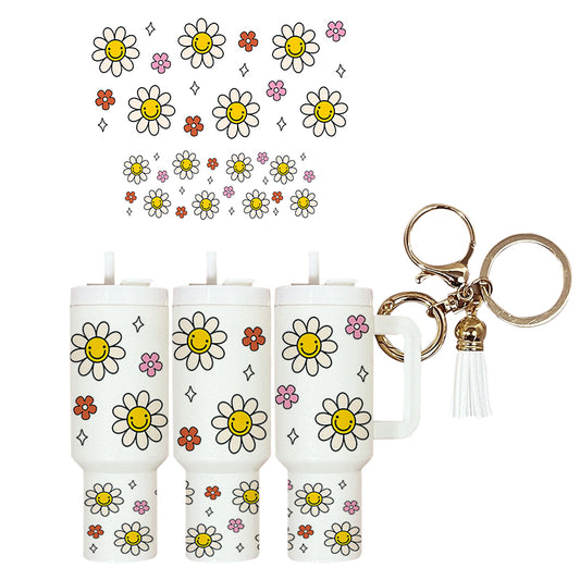 UVDTF Mini Tumbler Wrap Smiley Face Flowers 4061