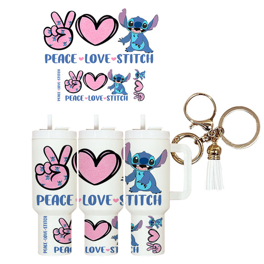 UVDTF Mini Tumbler Wrap Peace Love Blue Monster 4175