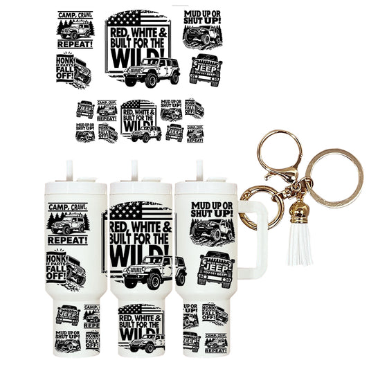 UVDTF Mini Tumbler Wrap Red White & Built for the Wild 4159