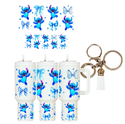 UVDTF Mini Tumbler Wrap Blue Alien Ribbons 4215